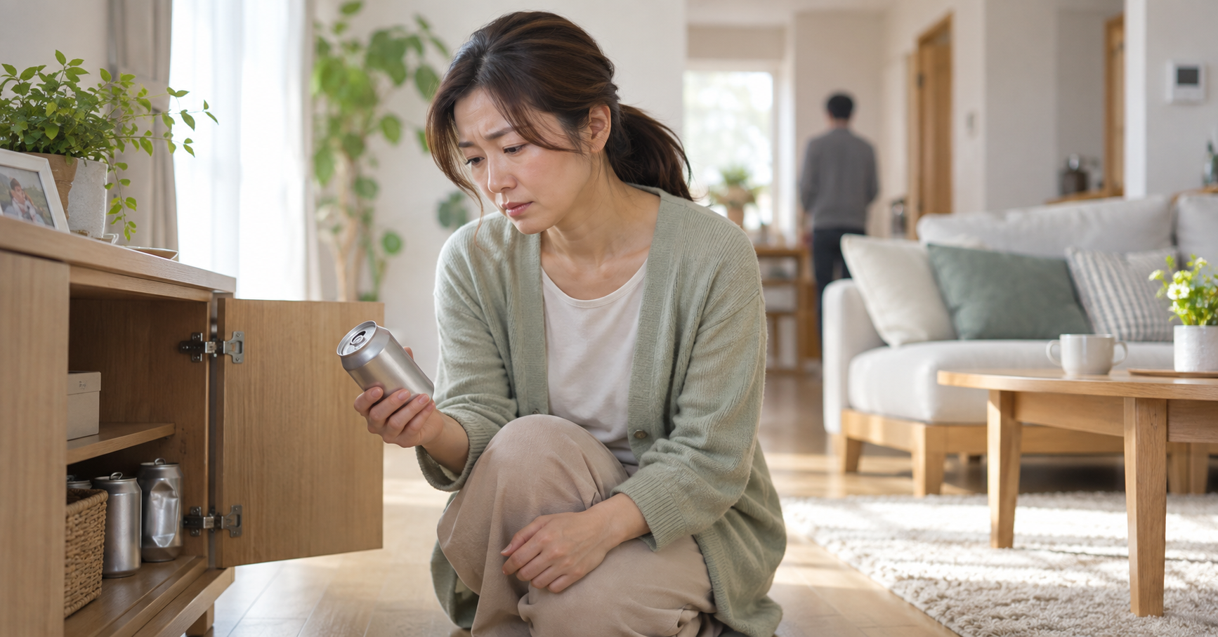 隠されていた空き缶を見つけて悩む家族の相談事例